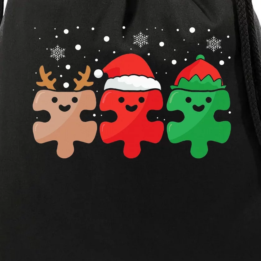 Christmas Pajama for Autism Awareness Puzzle Design Drawstring Bag