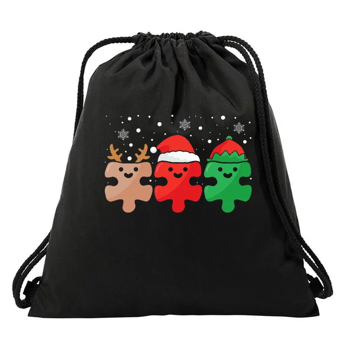 Christmas Pajama for Autism Awareness Puzzle Design Drawstring Bag