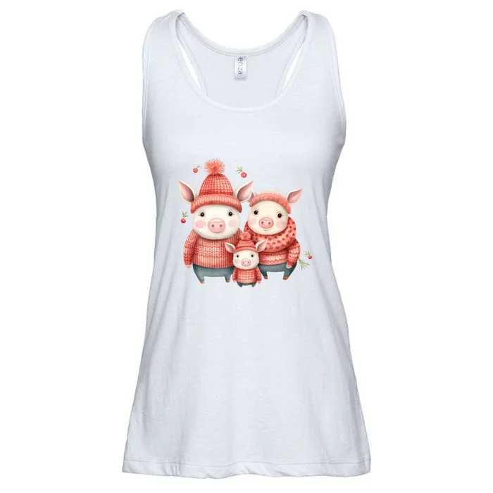 Christmas Pig Family Matching Outfit Ladies Essential Flowy Tank