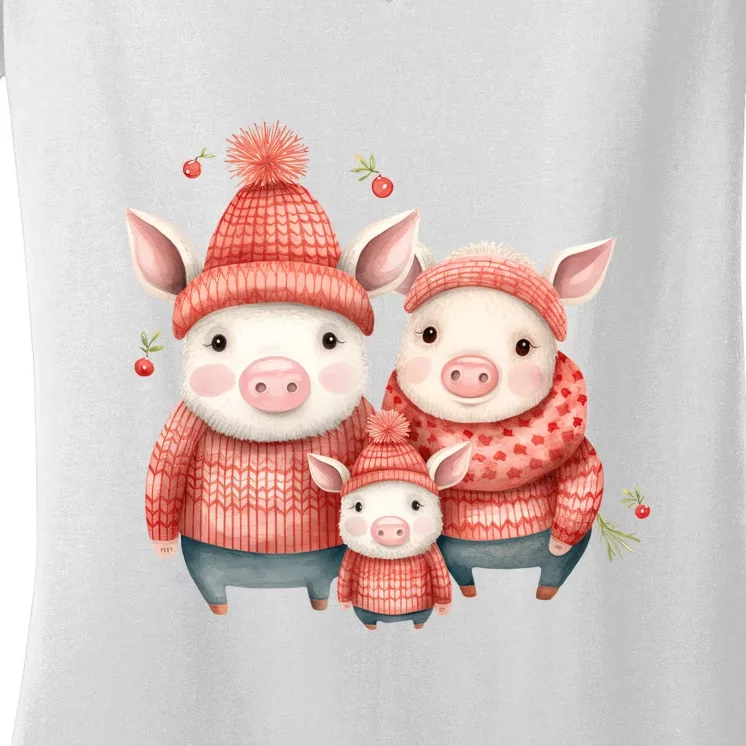 Christmas Pig Family Matching Outfit Women's V-Neck T-Shirt