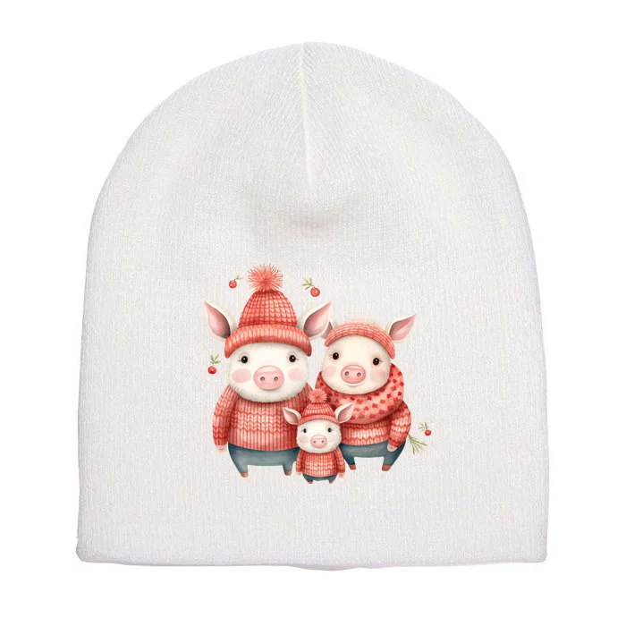 Christmas Pig Family Matching Outfit Short Acrylic Beanie