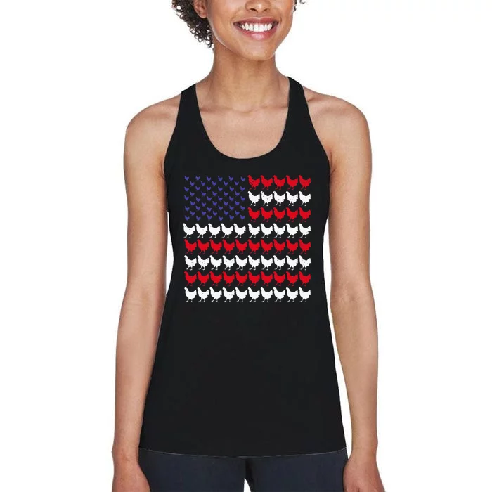 Chicken Patriotic Farmers 4th Of July Women's Racerback Tank