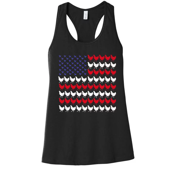 Chicken Patriotic Farmers 4th Of July Women's Racerback Tank