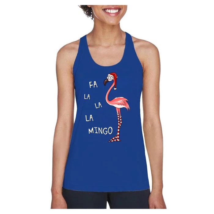 Cute Pink Flamingo With Santa Hat And Stockings Fa La La Mingo Gift Women's Racerback Tank