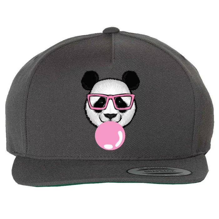 Cool Panda Face Eating Gum And Makes A Bubble Wool Snapback Cap