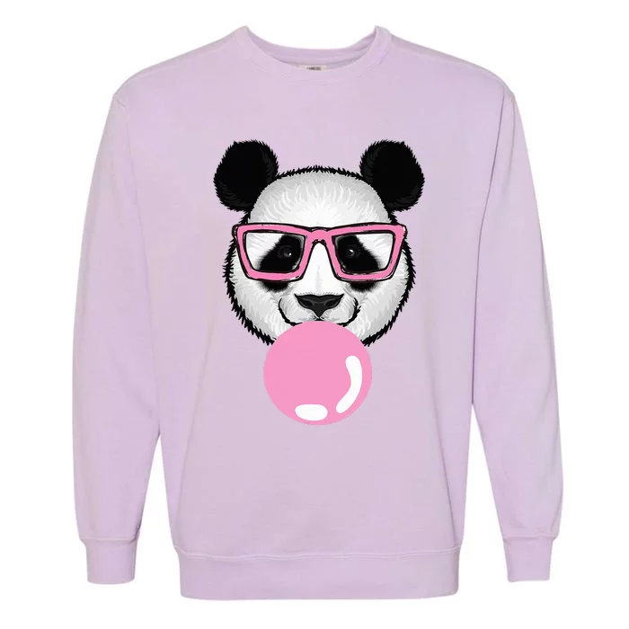 Cool Panda Face Eating Gum And Makes A Bubble Garment-Dyed Sweatshirt