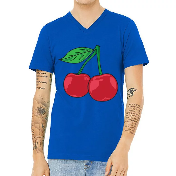 Cherry Pocket Fruit Lover Sweet Bomb Farmer Red Cherries Gift V-Neck T-Shirt