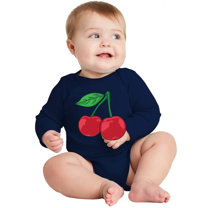 Cherry Pocket Fruit Lover Sweet Bomb Farmer Red Cherries Gift Baby Long Sleeve Bodysuit