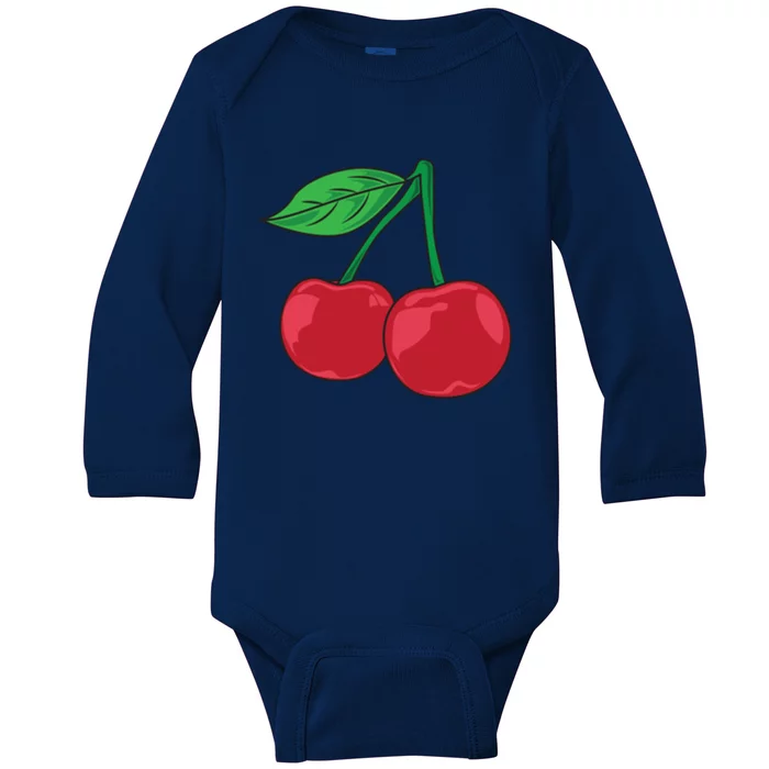 Cherry Pocket Fruit Lover Sweet Bomb Farmer Red Cherries Gift Baby Long Sleeve Bodysuit