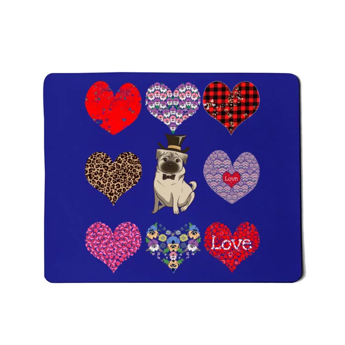 Cute Pug Funny Dog Mom Hearts Pattern Valentines Day Gift Mousepad