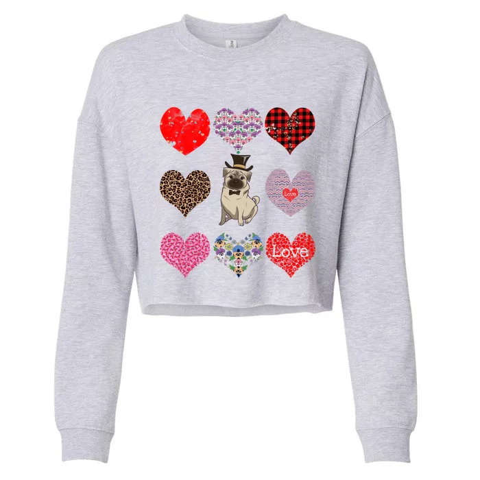 Cute Pug Funny Dog Mom Hearts Pattern Valentines Day Gift Cropped Pullover Crew