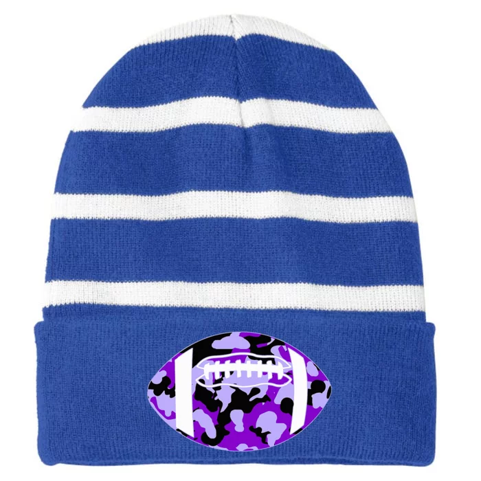 Cool Purple Football Camo Purple Camouflage Football Striped Beanie with Solid Band