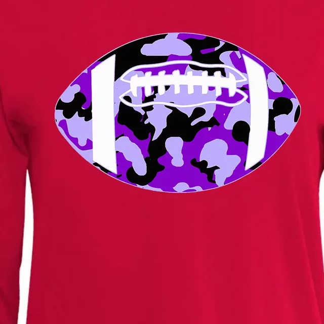 Cool Purple Football Camo Purple Camouflage Football Womens Cotton Relaxed Long Sleeve T-Shirt