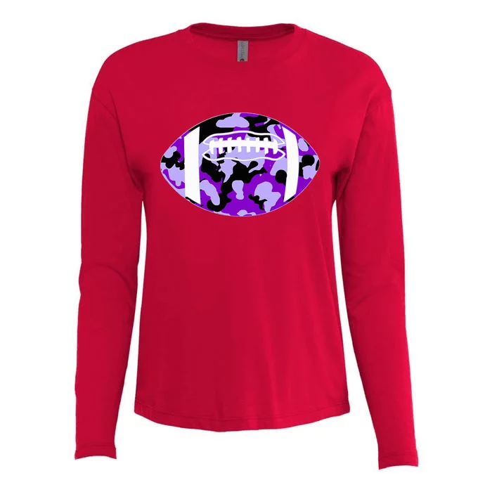 Cool Purple Football Camo Purple Camouflage Football Womens Cotton Relaxed Long Sleeve T-Shirt