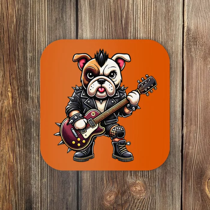 Cute Punk French Bulldog RockN Roll Goth Guitar Band Funny Coaster