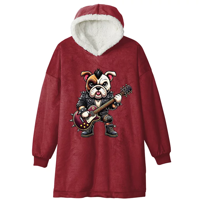 Cute Punk French Bulldog RockN Roll Goth Guitar Band Funny Hooded Wearable Blanket