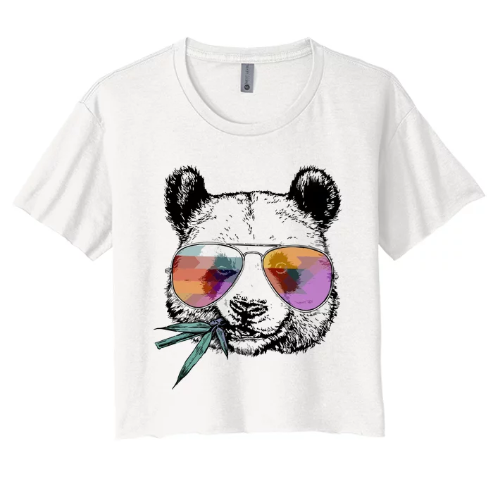 Cool Panda Funny Panda Bear In Sunglasses Women's Crop Top Tee