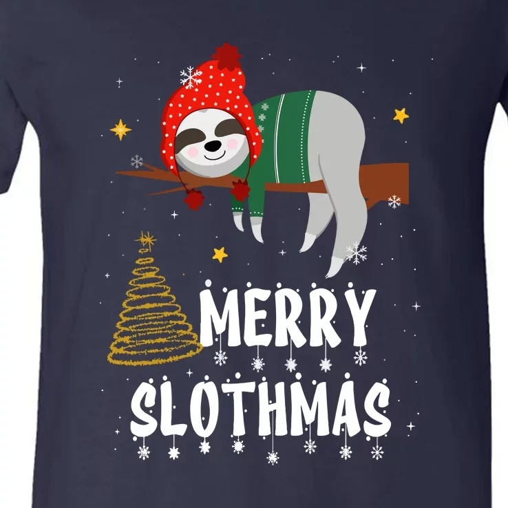 Christmas Pajama For Sloth Lovers Merry Slothmas Gift V-Neck T-Shirt