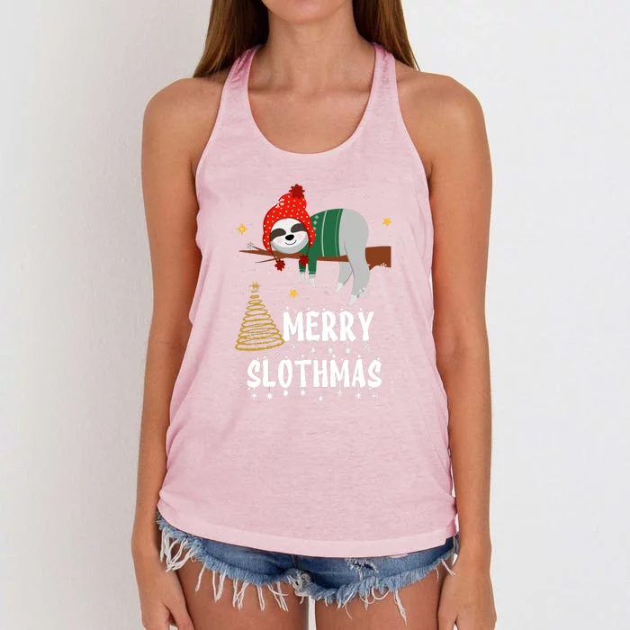 Christmas Pajama For Sloth Lovers Merry Slothmas Gift Women's Knotted Racerback Tank