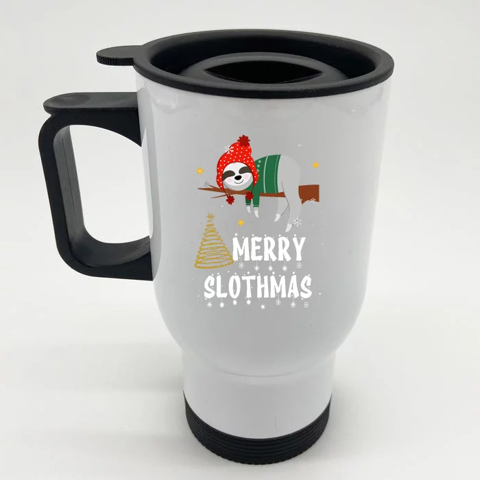 Christmas Pajama For Sloth Lovers Merry Slothmas Gift Front & Back Stainless Steel Travel Mug