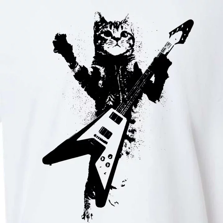 Cat Playing Flying V Guitar Musician Cat Lover TShirt Sueded Cloud Jersey T-Shirt