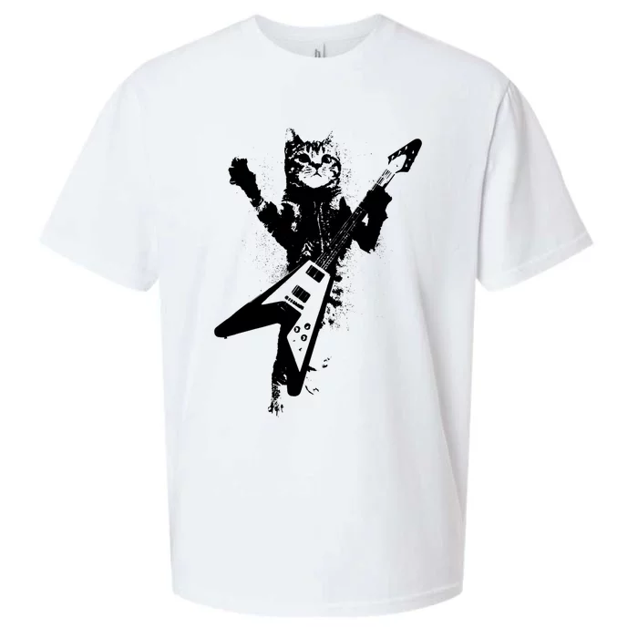 Cat Playing Flying V Guitar Musician Cat Lover TShirt Sueded Cloud Jersey T-Shirt