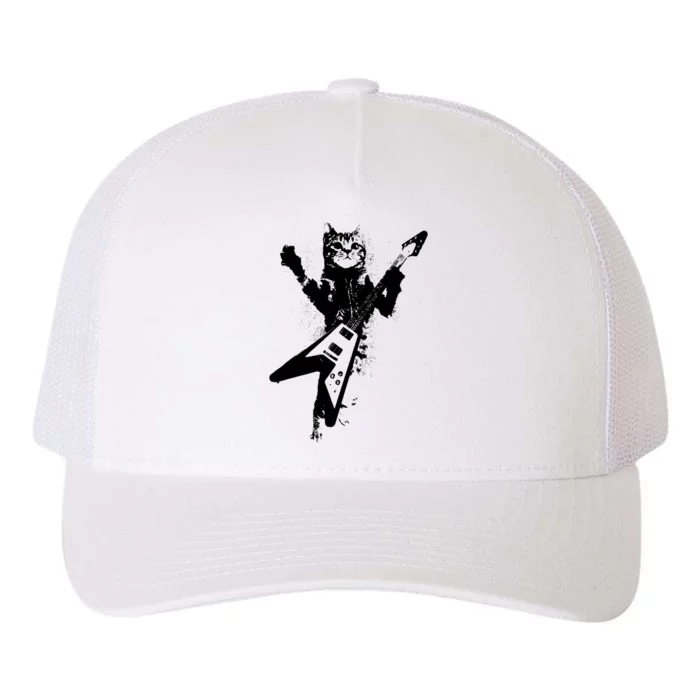 Cat Playing Flying V Guitar Musician Cat Lover TShirt Yupoong Adult 5-Panel Trucker Hat