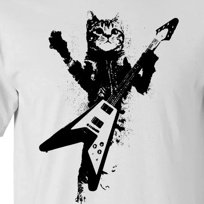 Cat Playing Flying V Guitar Musician Cat Lover TShirt Tall T-Shirt