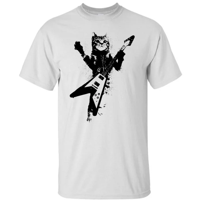 Cat Playing Flying V Guitar Musician Cat Lover TShirt Tall T-Shirt