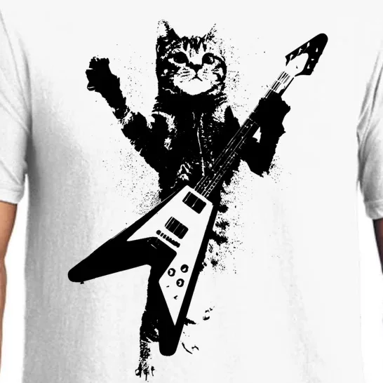 Cat Playing Flying V Guitar Musician Cat Lover TShirt Pajama Set