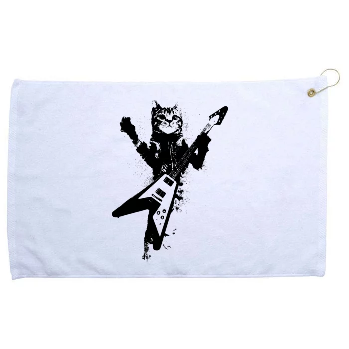 Cat Playing Flying V Guitar Musician Cat Lover TShirt Grommeted Golf Towel