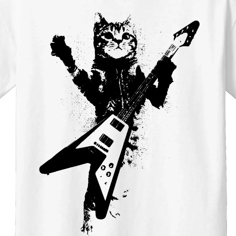 Cat Playing Flying V Guitar Musician Cat Lover TShirt Kids T-Shirt