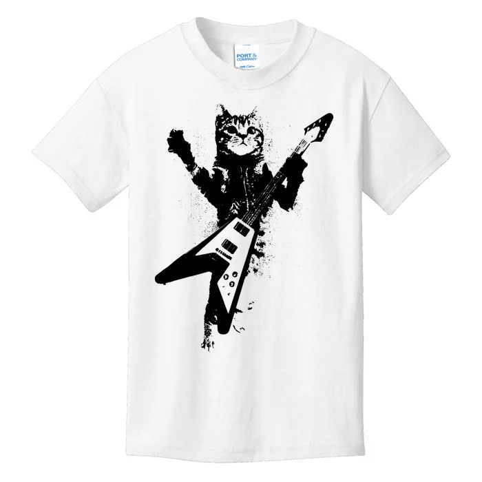 Cat Playing Flying V Guitar Musician Cat Lover TShirt Kids T-Shirt