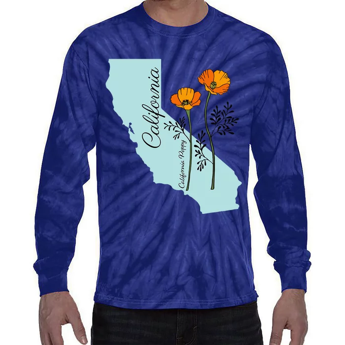 California Poppy Flower Tie-Dye Long Sleeve Shirt