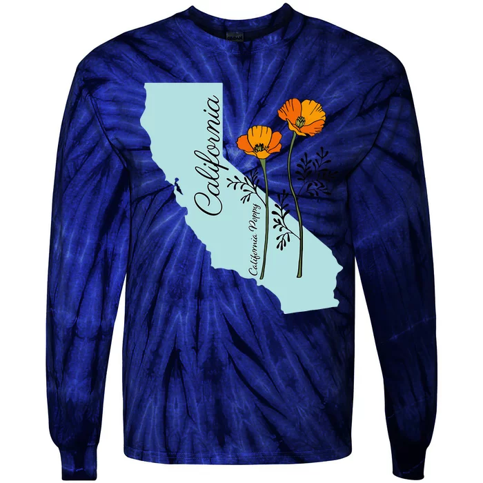 California Poppy Flower Tie-Dye Long Sleeve Shirt