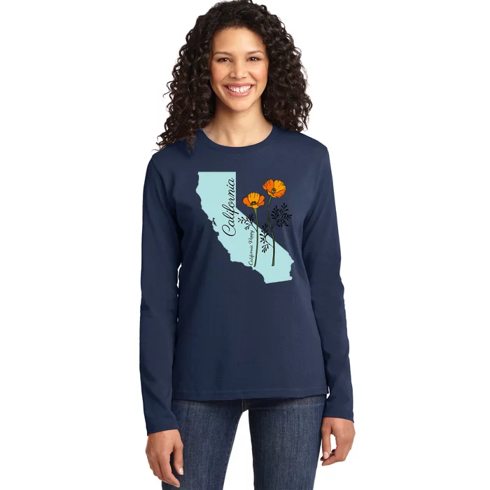 California Poppy Flower Ladies Long Sleeve Shirt