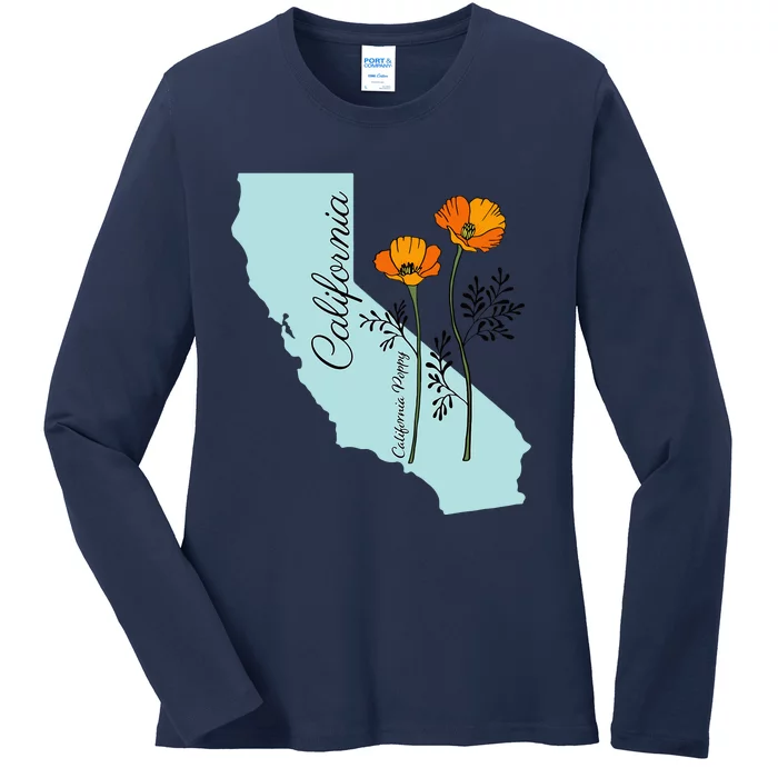 California Poppy Flower Ladies Long Sleeve Shirt