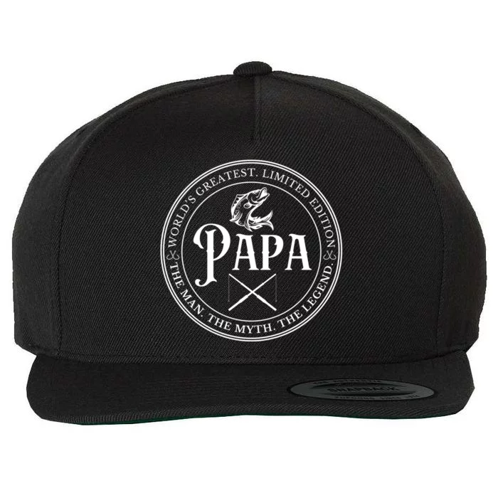 Cool Papa Fishing Gift Funny Bass Fish Dad Great Gift Wool Snapback Cap