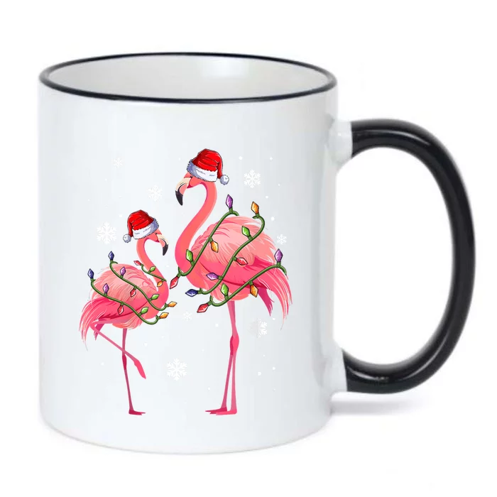 Cute Pink Flamingo Merry Flocking Christmas Cute Gift Black Color Changing Mug