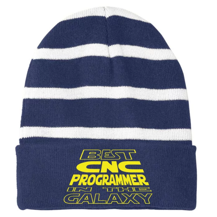 CNC Programmer Funny Space Backside Design Striped Beanie with Solid Band