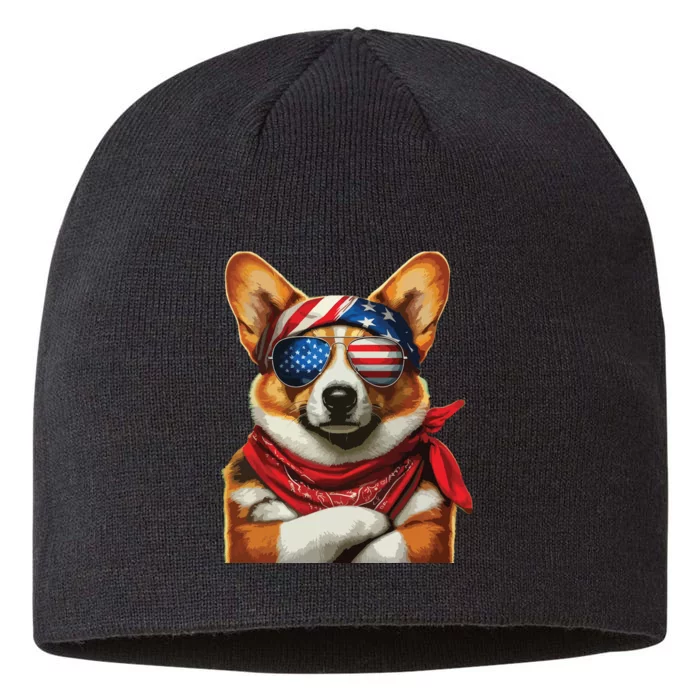 Corgi Patriotic Fourth Of July 8 1/2in Sustainable Knit Beanie