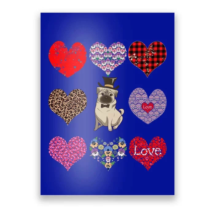 Cute Pug Funny Dog Mom Hearts Pattern Valentines Day Great Gift Poster