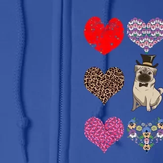 Cute Pug Funny Dog Mom Hearts Pattern Valentines Day Great Gift Full Zip Hoodie