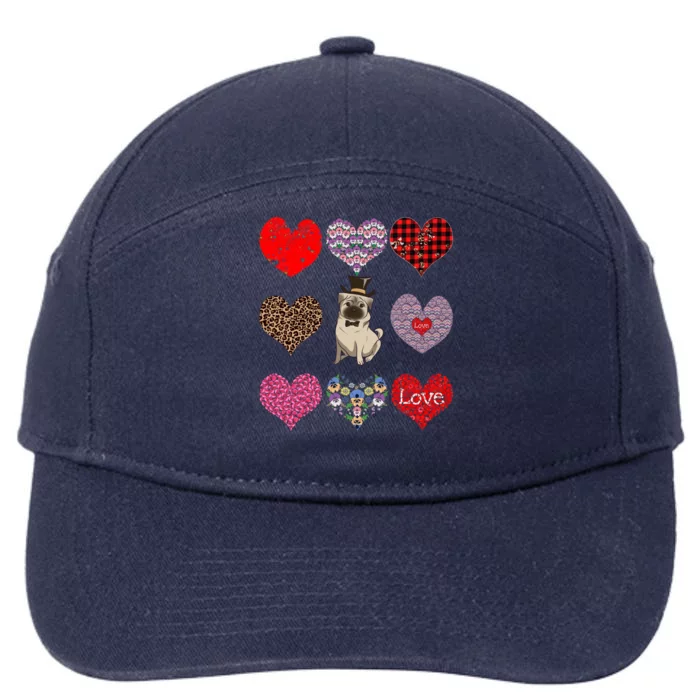 Cute Pug Funny Dog Mom Hearts Pattern Valentines Day Great Gift 7-Panel Snapback Hat