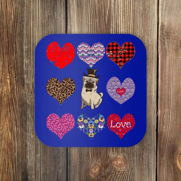 Cute Pug Funny Dog Mom Hearts Pattern Valentines Day Cool Gift Coaster