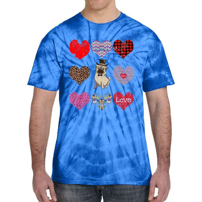 Cute Pug Funny Dog Mom Hearts Pattern Valentines Day Cool Gift Tie-Dye T-Shirt