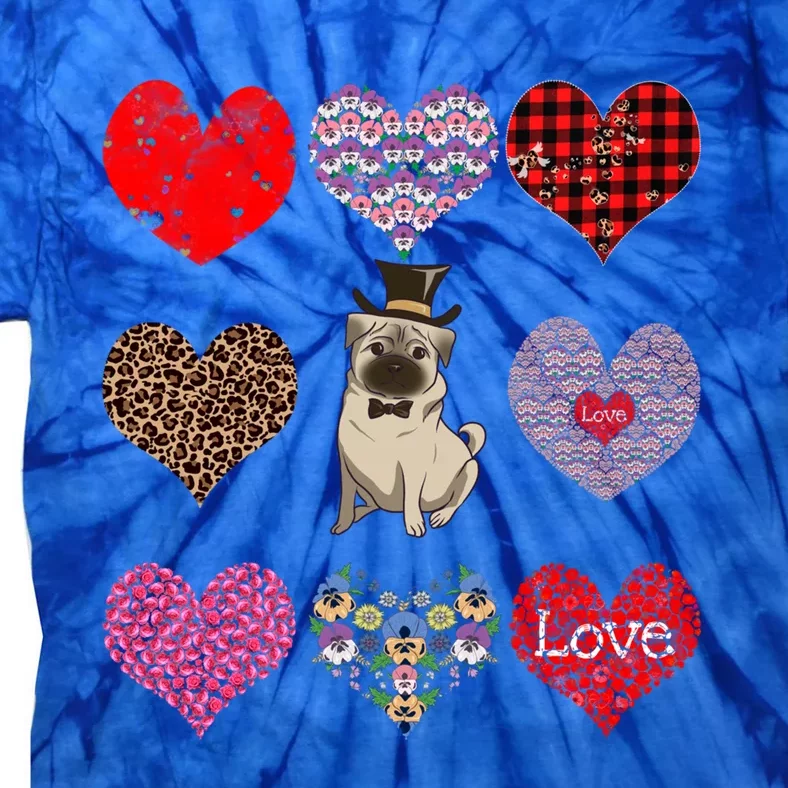 Cute Pug Funny Dog Mom Hearts Pattern Valentines Day Cool Gift Tie-Dye T-Shirt