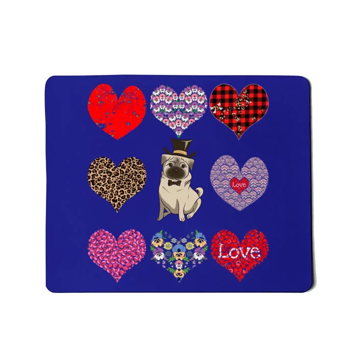 Cute Pug Funny Dog Mom Hearts Pattern Valentines Day Great Gift Mousepad