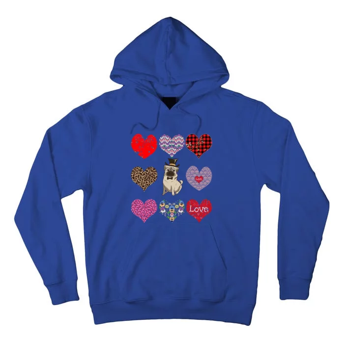 Cute Pug Funny Dog Mom Hearts Pattern Valentines Day Great Gift Tall Hoodie