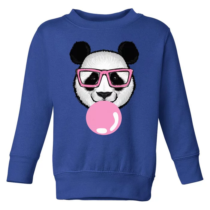 Cool Panda Face Eating Gum And Makes A Bubble Cute Panda Toddler Sweatshirt